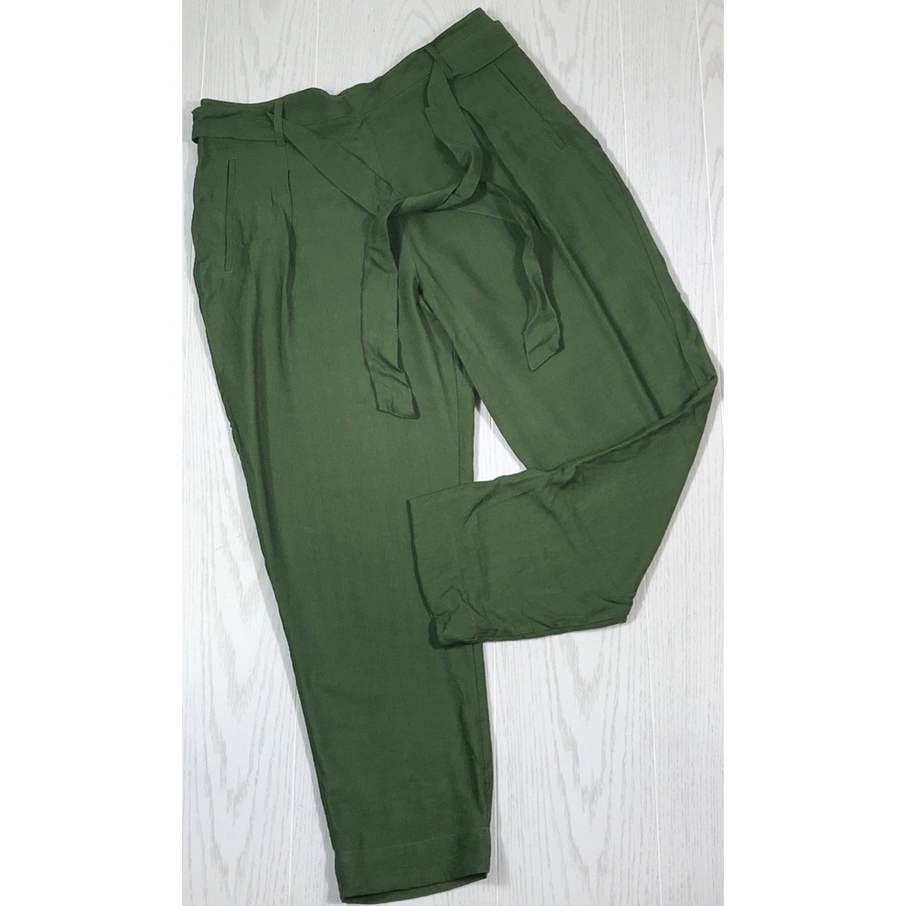 BCBGeneration Pleated Pants Women L Green Baggy Belted Tapered Lightweight New